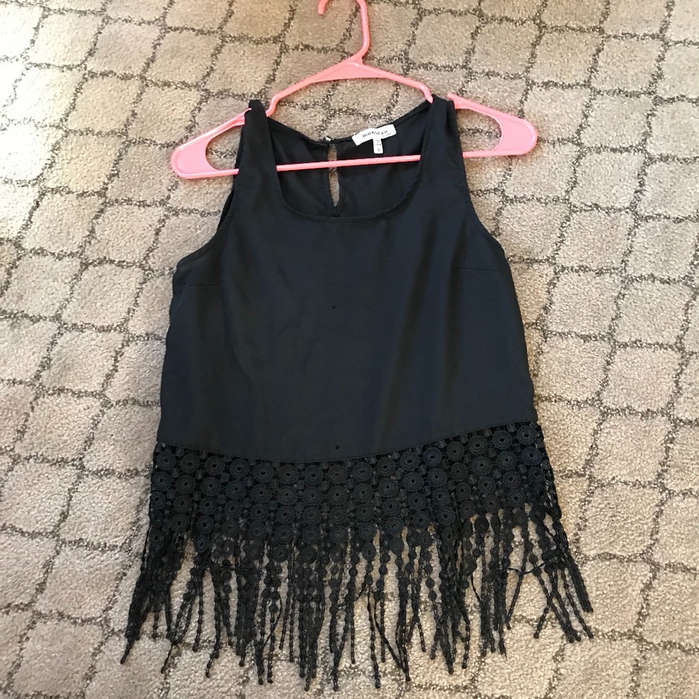 Black Fringe Crop Top